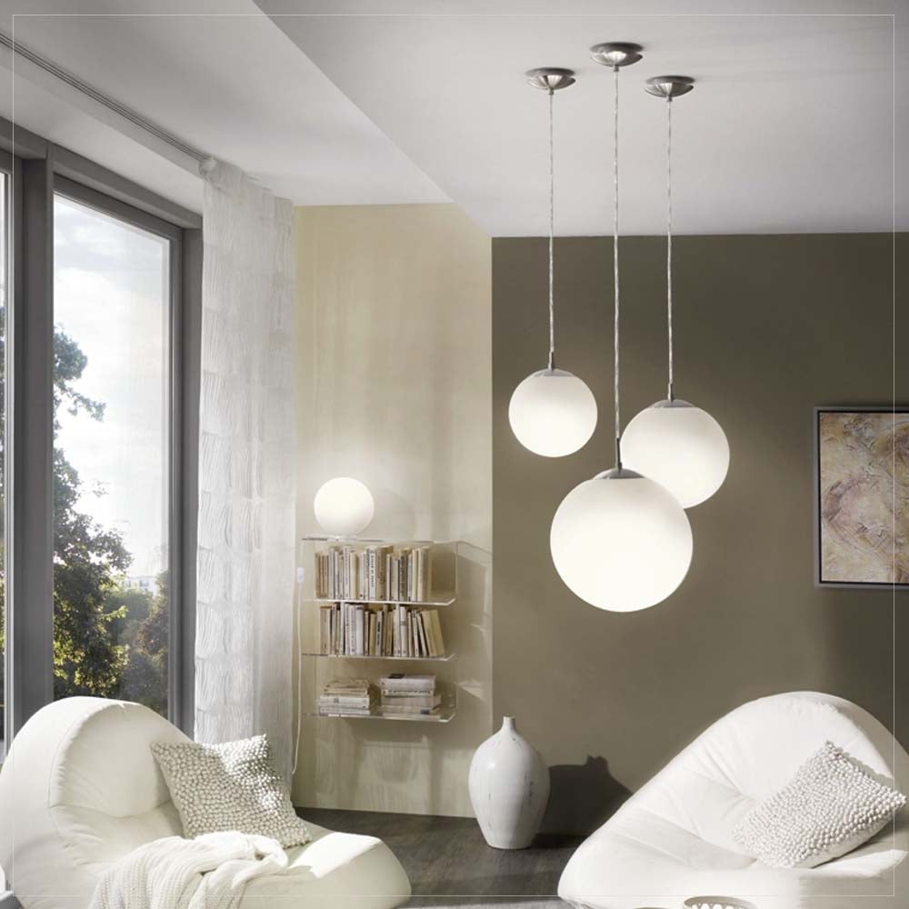 LUMINARIA COLGANTE EGLO RONDO BASE E26 NIQUEL Y CRISTAL OPALINO