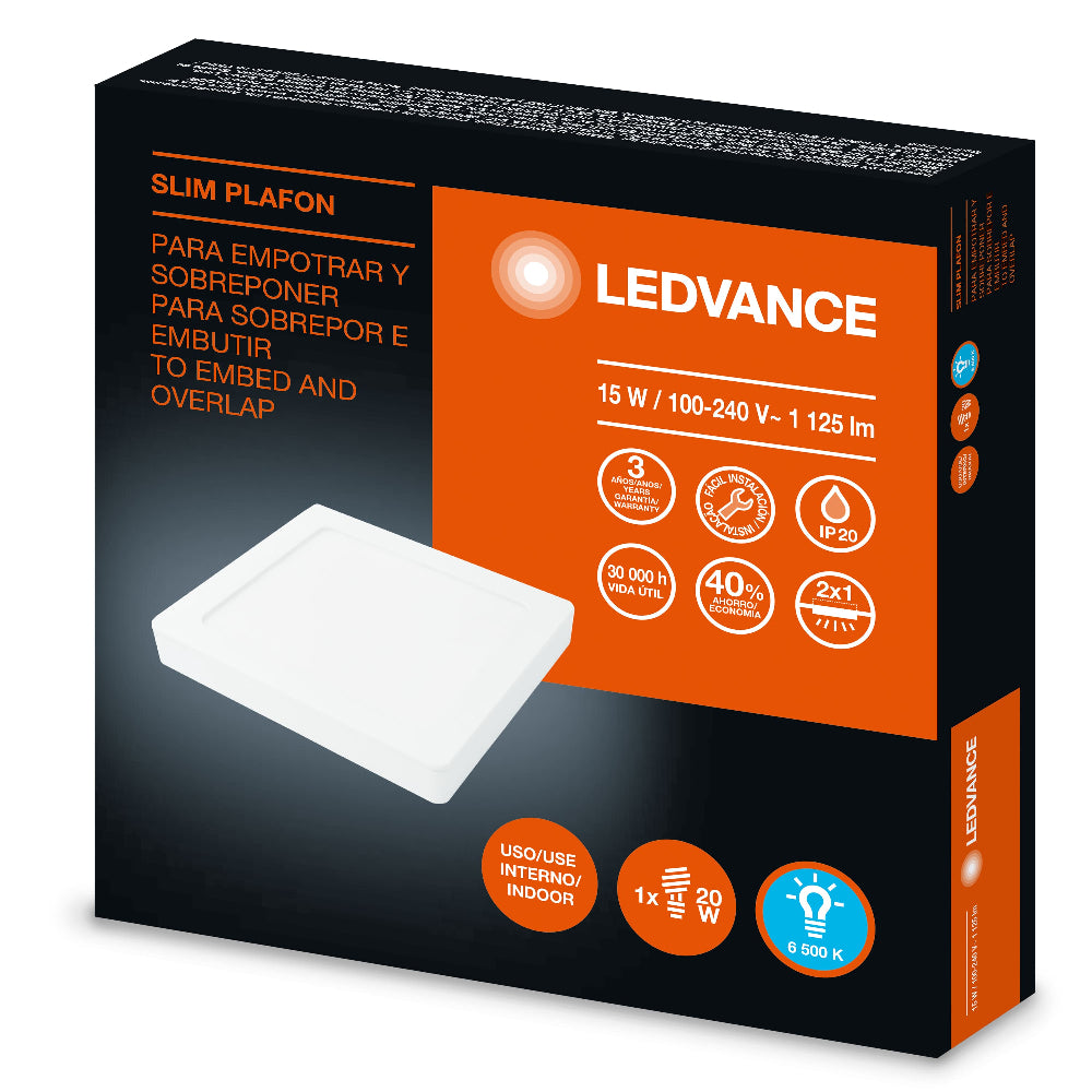 LUMINARIA SLIM SQ 15W 6500K 100-240V OSRAM *** OFRECER 18PTLLEDC65MVB ***
