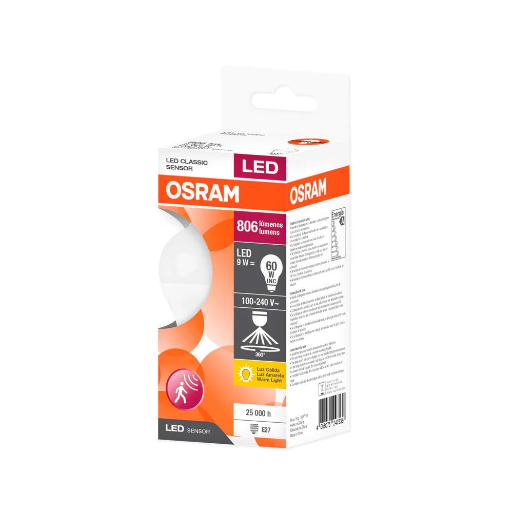 FOCO DE LED 9W C/ SENSOR 100-240V 806LM 3000K E27 IP20 MCA OSRAM