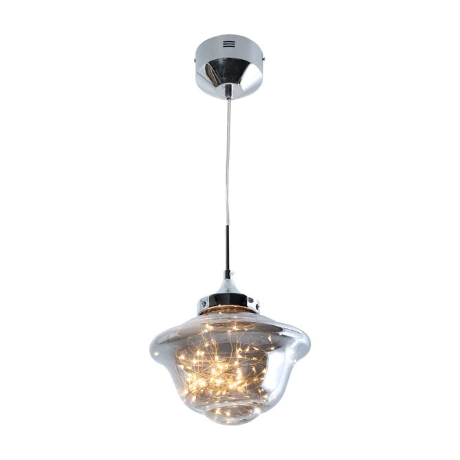 LAMPARA COLGANTE LUMICENTRO COLOR CROMO Y TRANSPARENTE 6W E27 DE 1 LUZ *** HA. LUMI ***