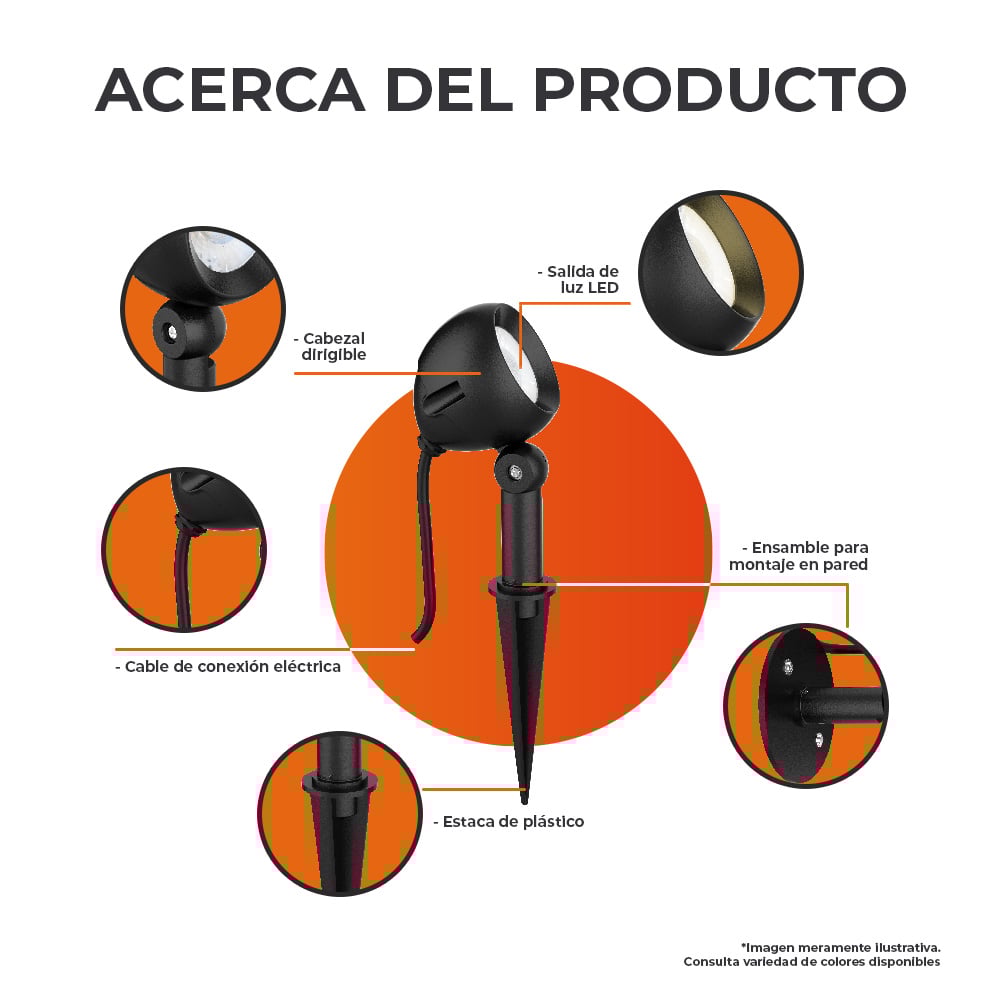 LUMINARIO EXT ACENTO LED 8W 30K NEGRO