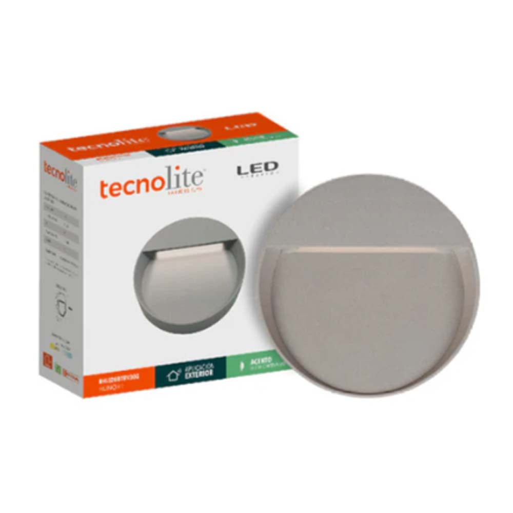 LUZ DE CORTESIA LED SOBREP. MURO 8W/127V. 3000K ALUM. GRIS HUNOR I ***TECNOLITE HAE***