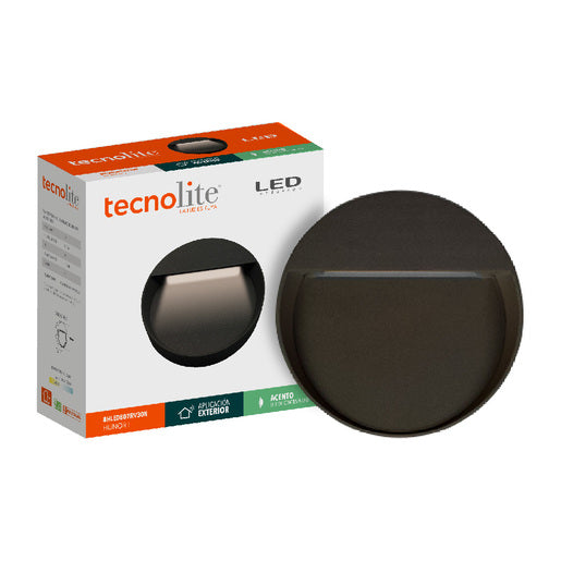LUZ DE CORTESIA LED SOBREP. MURO 8W/127V. 3000K ALUM. NEGRO HUNOR I ***TECNOLITE HAE***