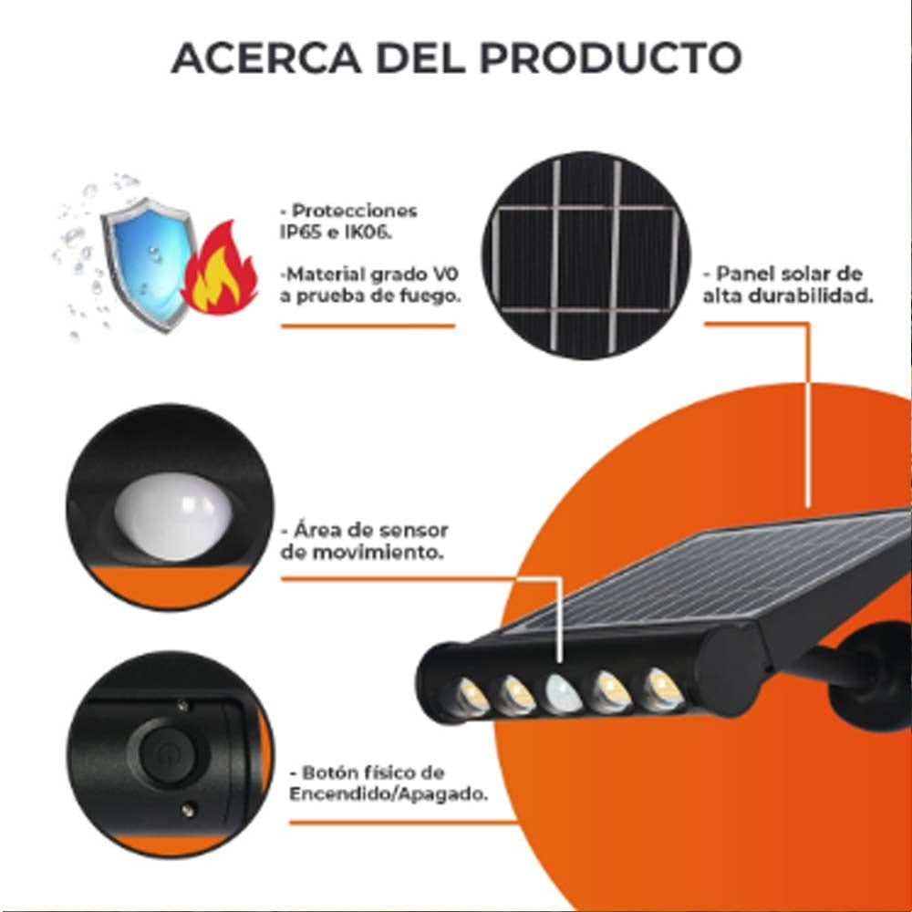 LAMPARA SOLAR ARBOTANTE 8W. LED C/SENSOR MOV. Y BAT. INTEGRADA ELBA ***TECNOLITE HAE***