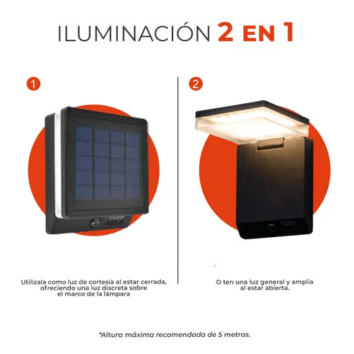 LAMPARA SOLAR ARBOTANTE LED 8 W LUZ CALIDA BRILLANTE SENSOR DE MOVIMIENTO 3 MODOS DE LUZ IP44 IK06