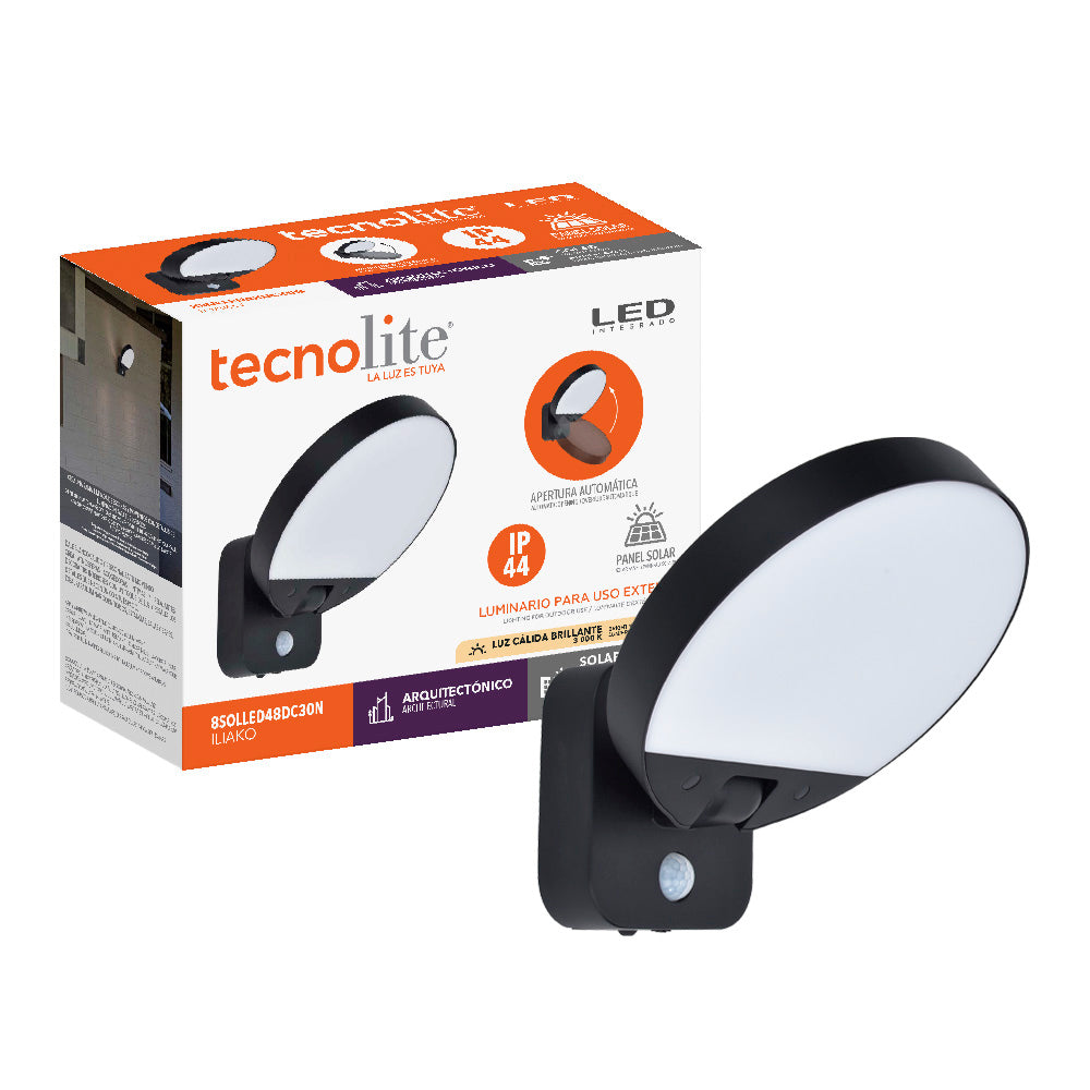LUMINARIO EXT SOLAR MURO LED 8W 30K NEGRO