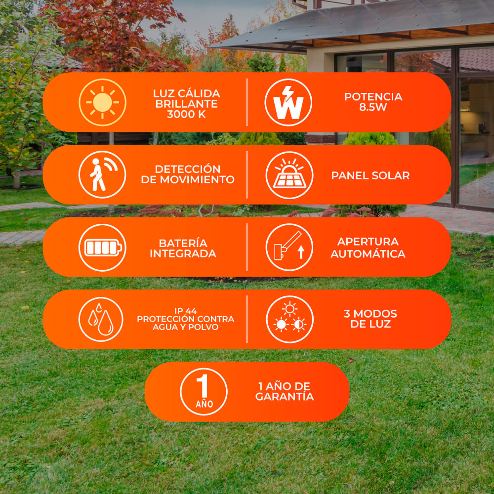 LUMINARIO EXT SOLAR MURO LED 8W 30K NEGRO