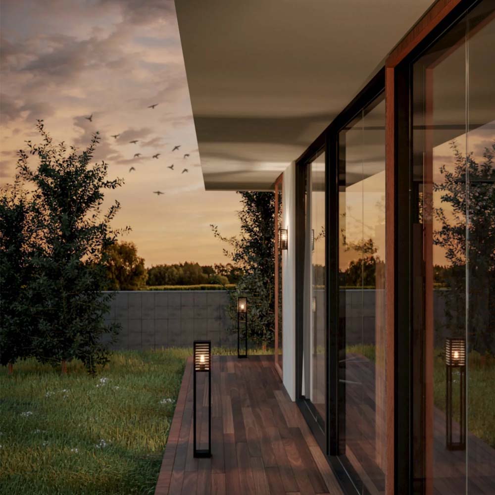 LAMP PISO CUBO RAYAS NEGRO E27 (NO INCLUIDA) IP44 ALAMONTE 3 *** HA. LUMI ***