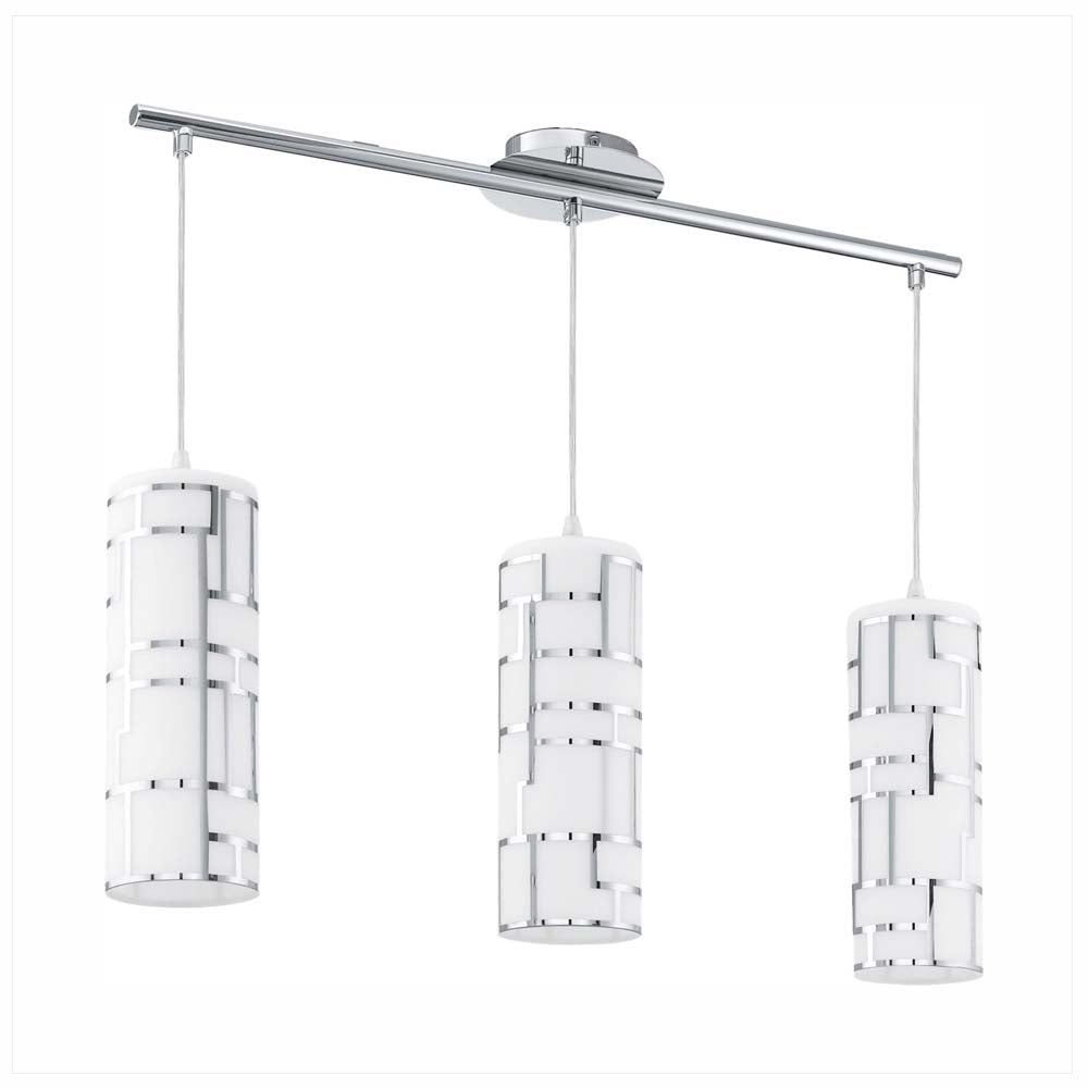 LUMINARIO COLGANTE 3 LUCES 3X60W E26 CRISTAL BLANCO DECORACIONES CROMO MCA EGLO