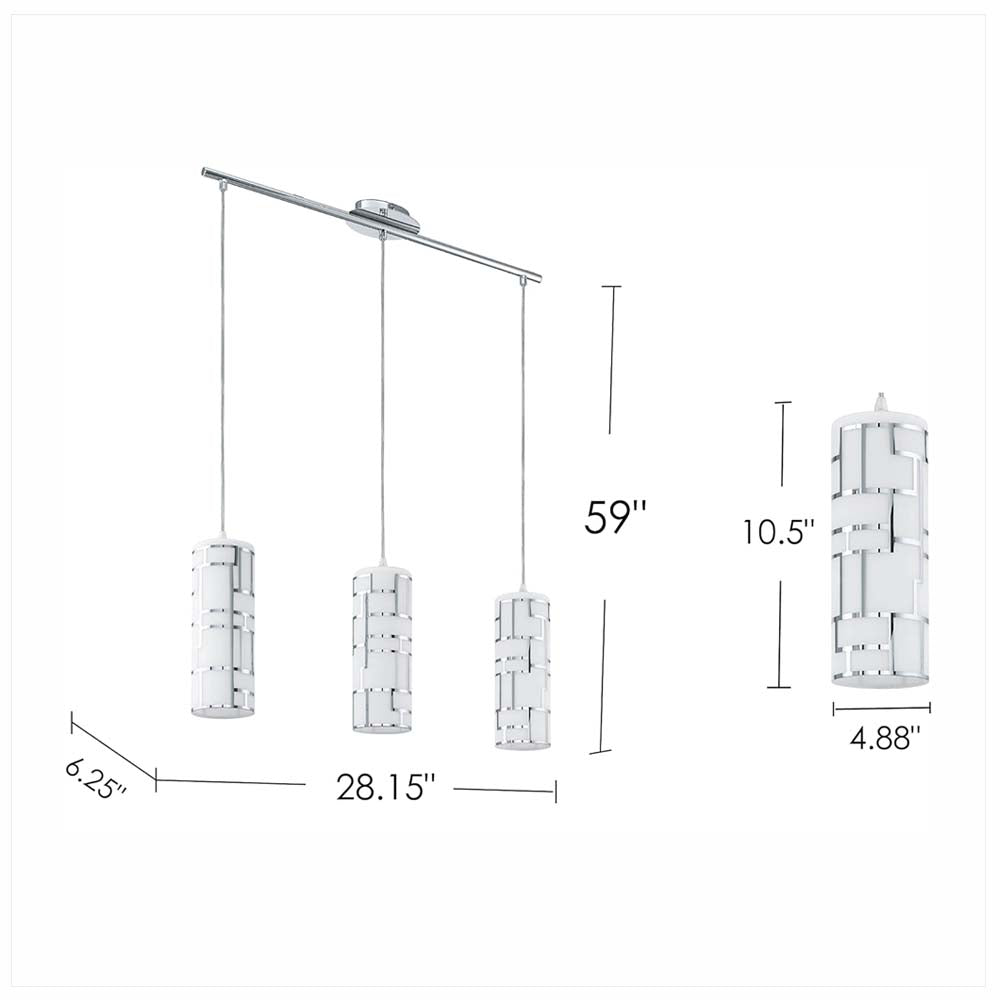 LUMINARIO COLGANTE 3 LUCES 3X60W E26 CRISTAL BLANCO DECORACIONES CROMO MCA EGLO
