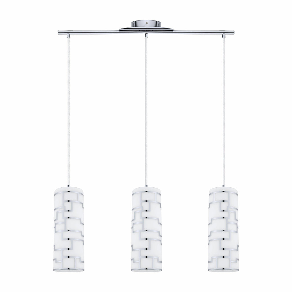 LUMINARIO COLGANTE 3 LUCES 3X60W E26 CRISTAL BLANCO DECORACIONES CROMO MCA EGLO