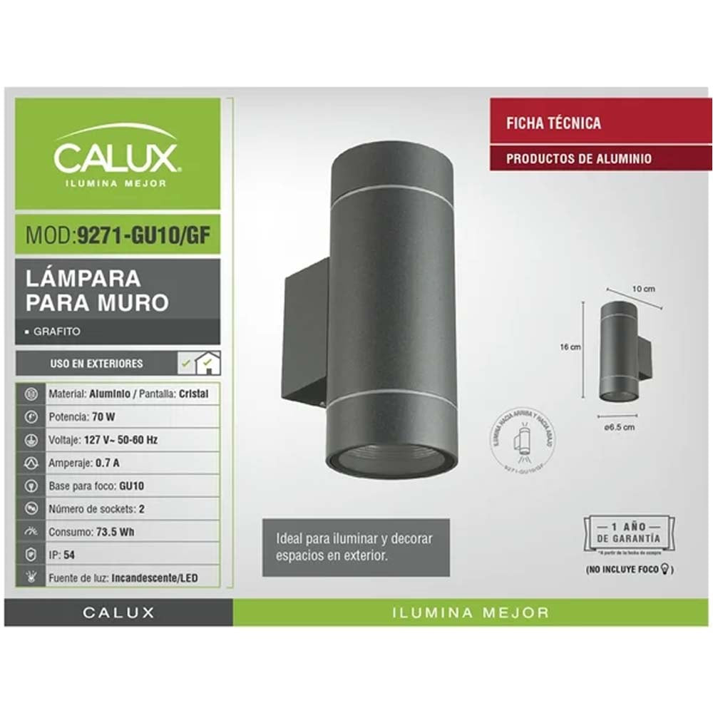 LUMINARIO P/MURO 2XGU10 IP54 GRAFITO CALUX
