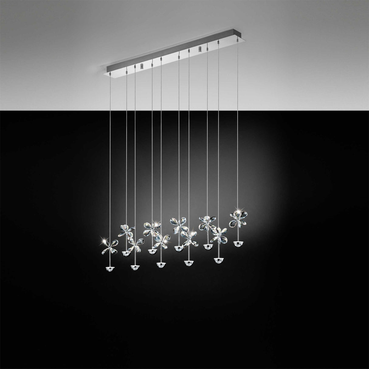 LUMINARIO COLGANTE LED 25W. 10 LUCES CROMO CRISTAL CON LAMP. 93663 PIANOPOLI ***HAE 2024***