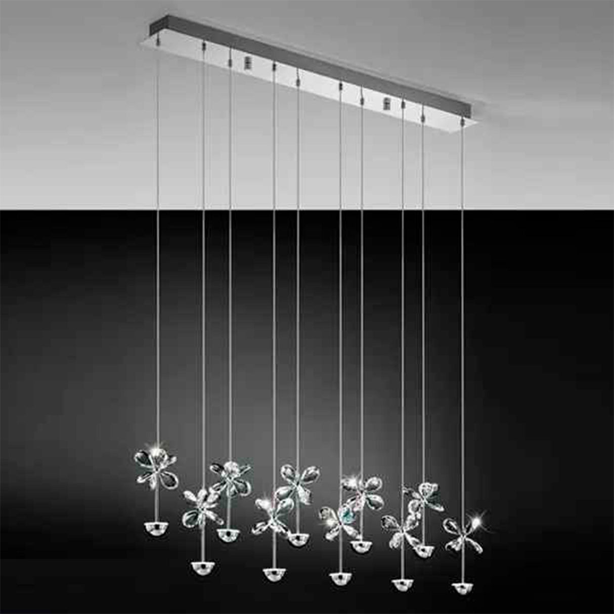 LUMINARIO COLGANTE LED 25W. 10 LUCES CROMO CRISTAL CON LAMP. 93663 PIANOPOLI ***HAE 2024***