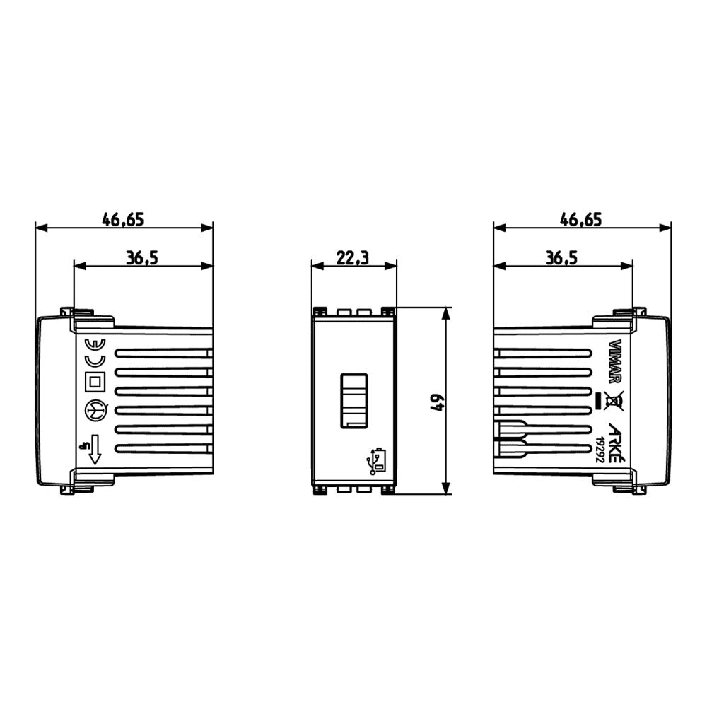 UNIDAD ALIMENTACION USB 5V. 1.5A. 1 MOD. 120-240V. BLANCO PLANA VIMAR