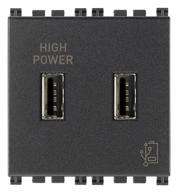 UNIDAD ALIMENTACION USB 5V. 2.1A. 2 MOD. 120-230V. GRIS PLANA VIMAR