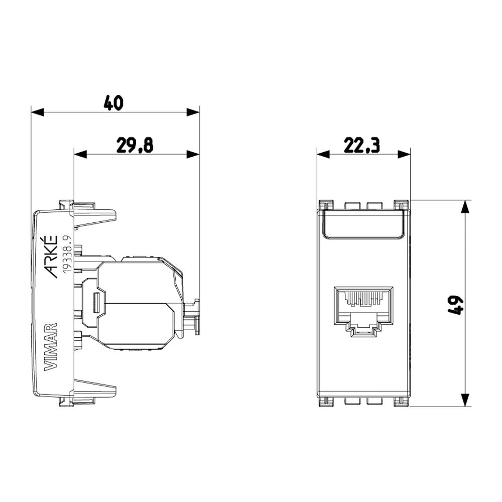TOMA RJ45 NETSAFE CAT.6 UTP 1 MOD. GRIS ARKE VIMAR