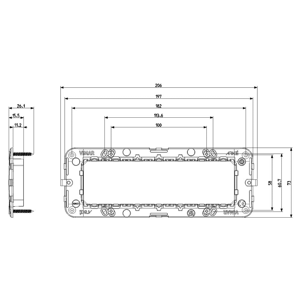 SOPORTE (CHASIS) 7 MOD. C/TORNILLOS ARKE