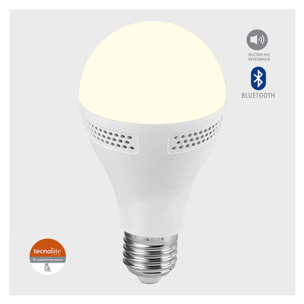 FOCO 9W. LED LUZ CALIDA BRILLANTE C/BOCINA BLUETOOTH NO ATENUABLE ***TECNOLITE HAE***