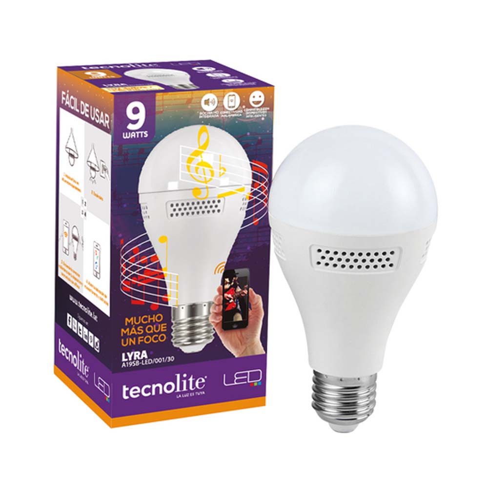 FOCO 9W. LED LUZ CALIDA BRILLANTE C/BOCINA BLUETOOTH NO ATENUABLE ***TECNOLITE HAE***