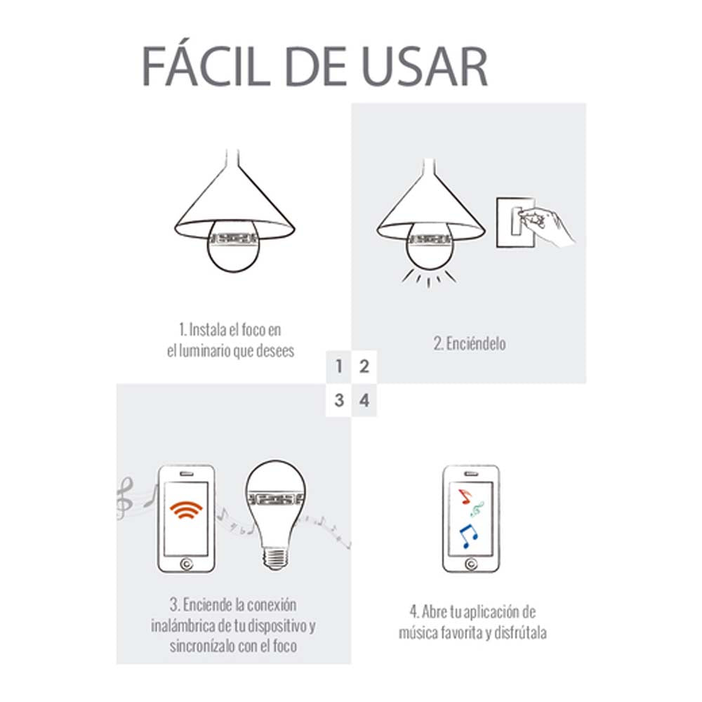 FOCO 9W. LED LUZ CALIDA BRILLANTE C/BOCINA BLUETOOTH NO ATENUABLE ***TECNOLITE HAE***