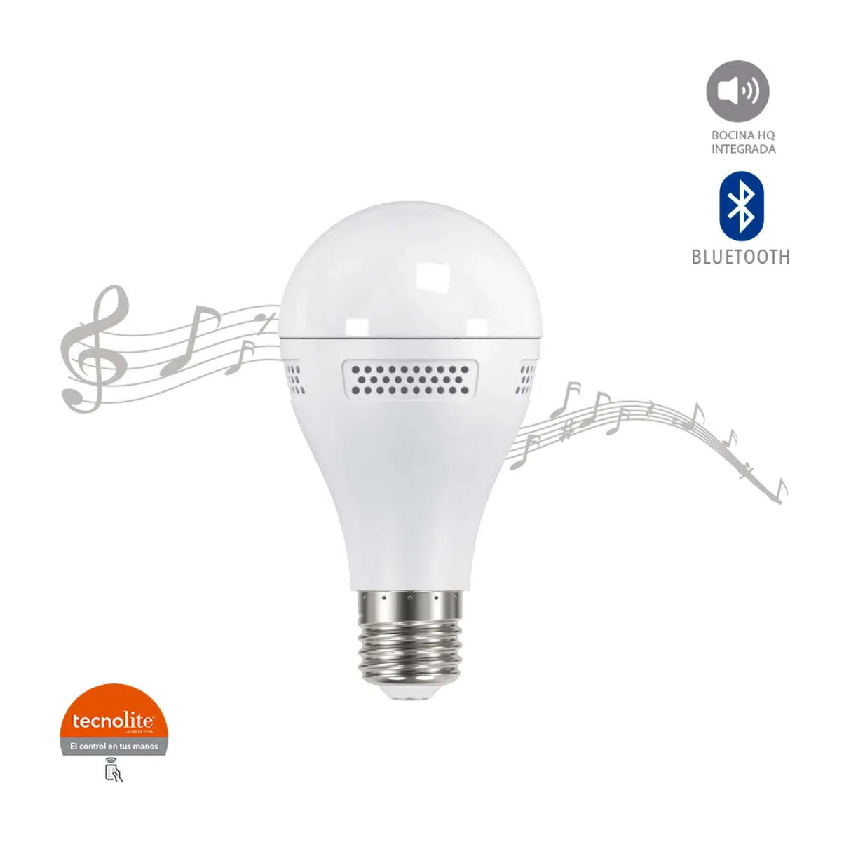 FOCO LED TECNOLITE LYRA CON BOCINA BLUETOOTH 9W LUZ BLANCA NEUTRA BASE E27 NO ATENUABLE ***TECNOLITE HAE***