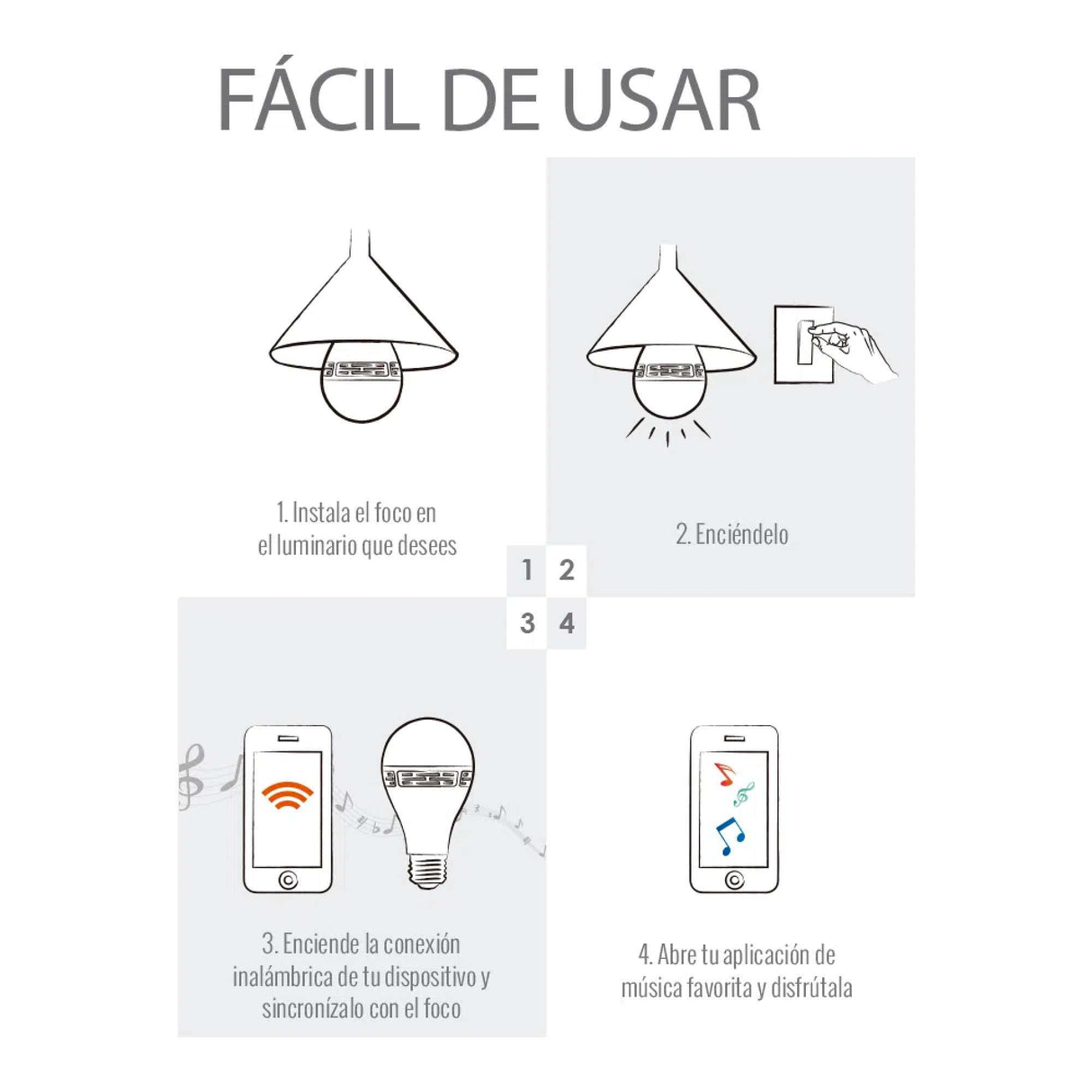 FOCO LED TECNOLITE LYRA CON BOCINA BLUETOOTH 9W LUZ BLANCA NEUTRA BASE E27 NO ATENUABLE ***TECNOLITE HAE***