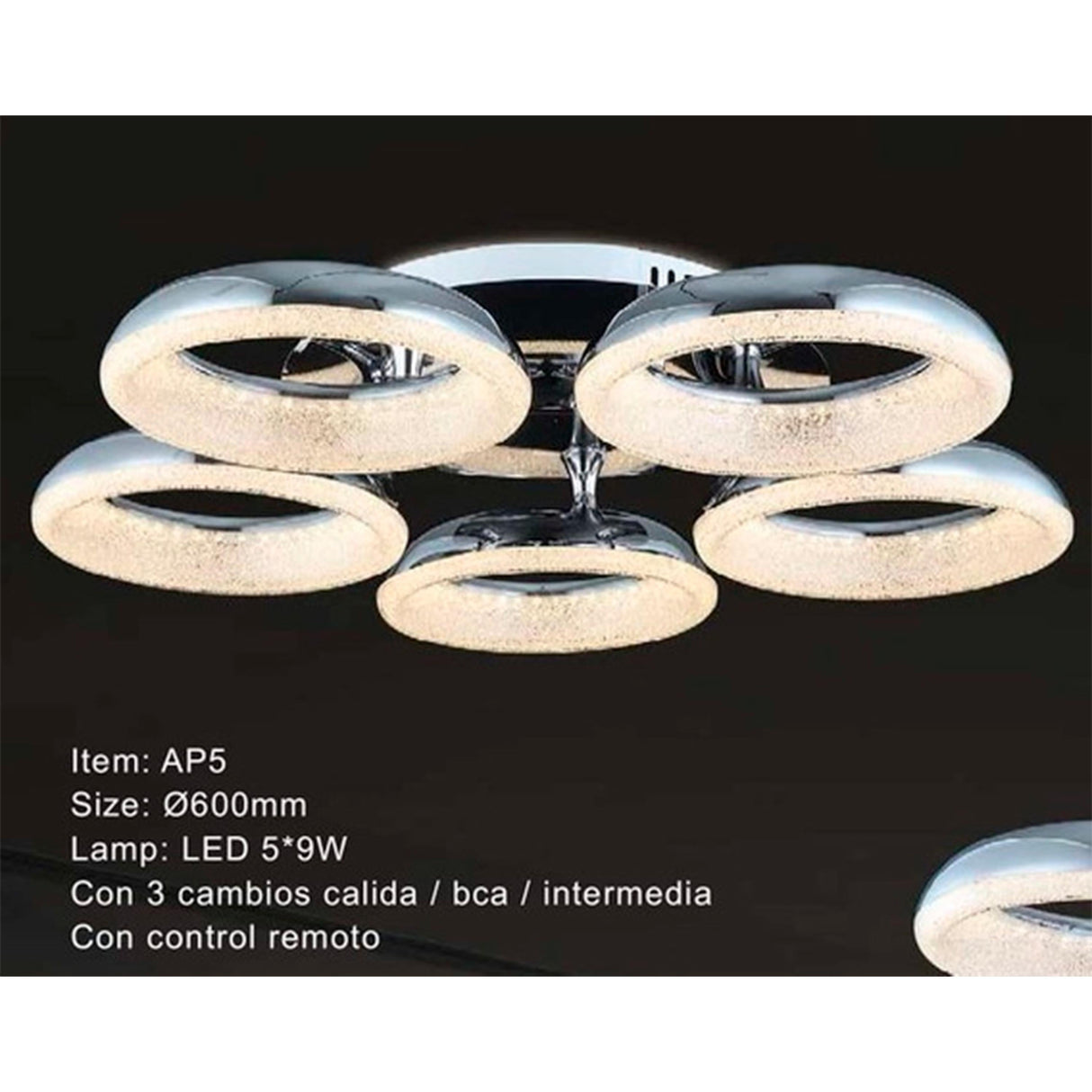 PLAFON ANILLOS CROMADOS 5 LUCES