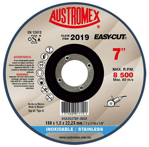 DISCO PARA CORTE DE METAL A46T11BF 7X1/16X7/8 180X1.5X22.23 MCA AUSTROMEX