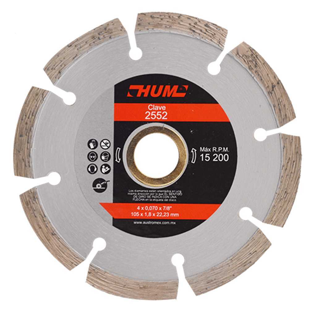 DISCO DE DIAMANTE SEGMENTADO HUM 4X0.070X7/8 105X1.9X22.2 MCA AUSTROMEX