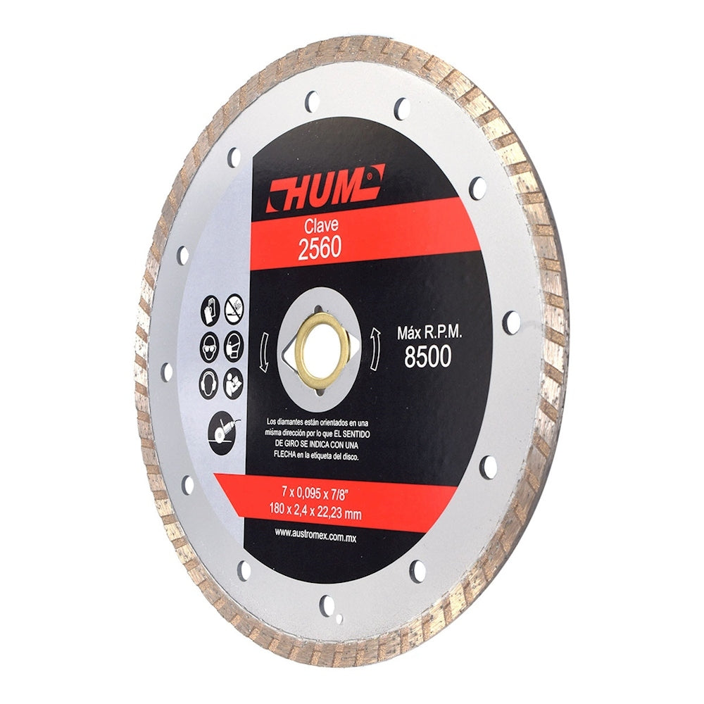 DISCO DE DIAMANTE TURBO HUM 7X0.095X7/8 180X2.3X22.23 MCA AUSTROMEX