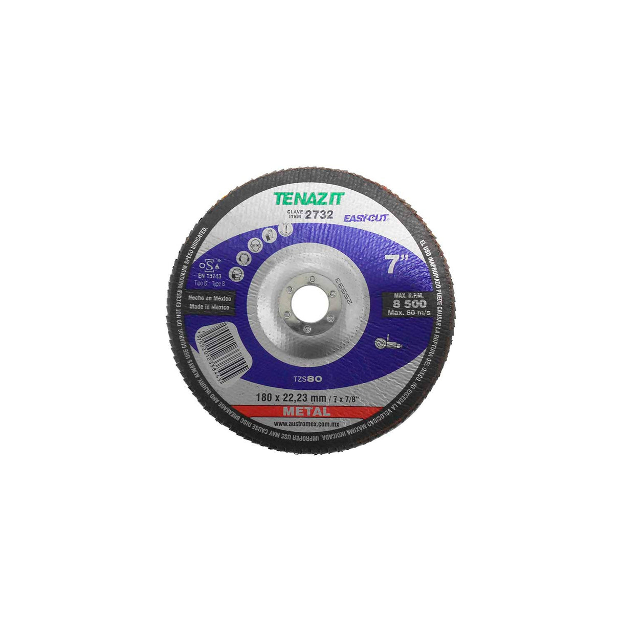 DISCO LAMINADO EASY-CUT GRANO 40 TZS-80 7X7/8 178X22.2 MCA AUSTROMEX
