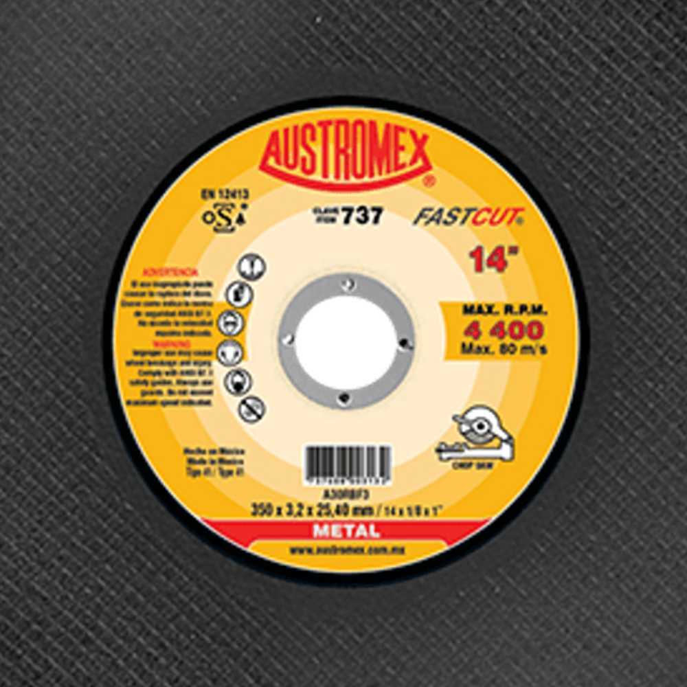 DISCO PARA CORTE DE METAL (HUECOS) A30RBF3 14X1/8X1 350X3.2X25.40 MCA AUSTROMEX