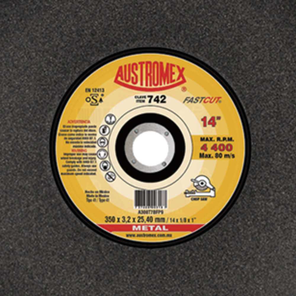 DISCO PARA CORTE DE METAL (SOLIDOS) A308T7BFP9 14X1/8X1 350X3.2X25.40 MCA AUSTROMEX