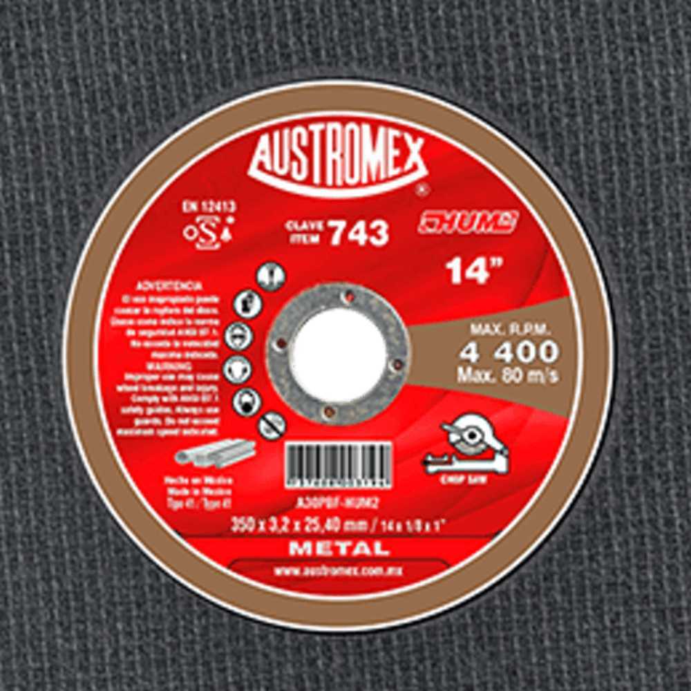DISCO PARA CORTE DE METAL (HUECOS) A30PBF-HUM2 14X1/8X1 350X3.2X25.40 MCA AUSTROMEX