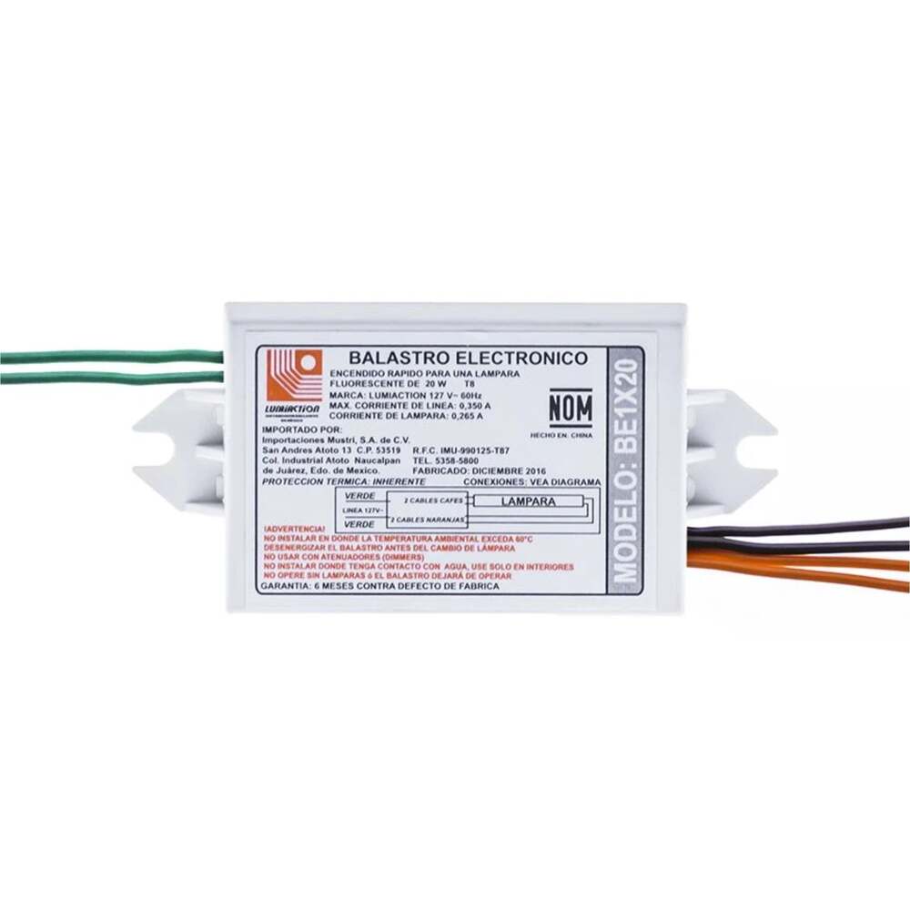 BALASTRO ENCENDIDO RAPIDO 127V PARA 1 LAMP DE 15W HASTA 20W T8/T12 60HZ IP20 (FL15AQ FL15BL FL15BLB FL15D FL20AQ FL20BL) 1X20