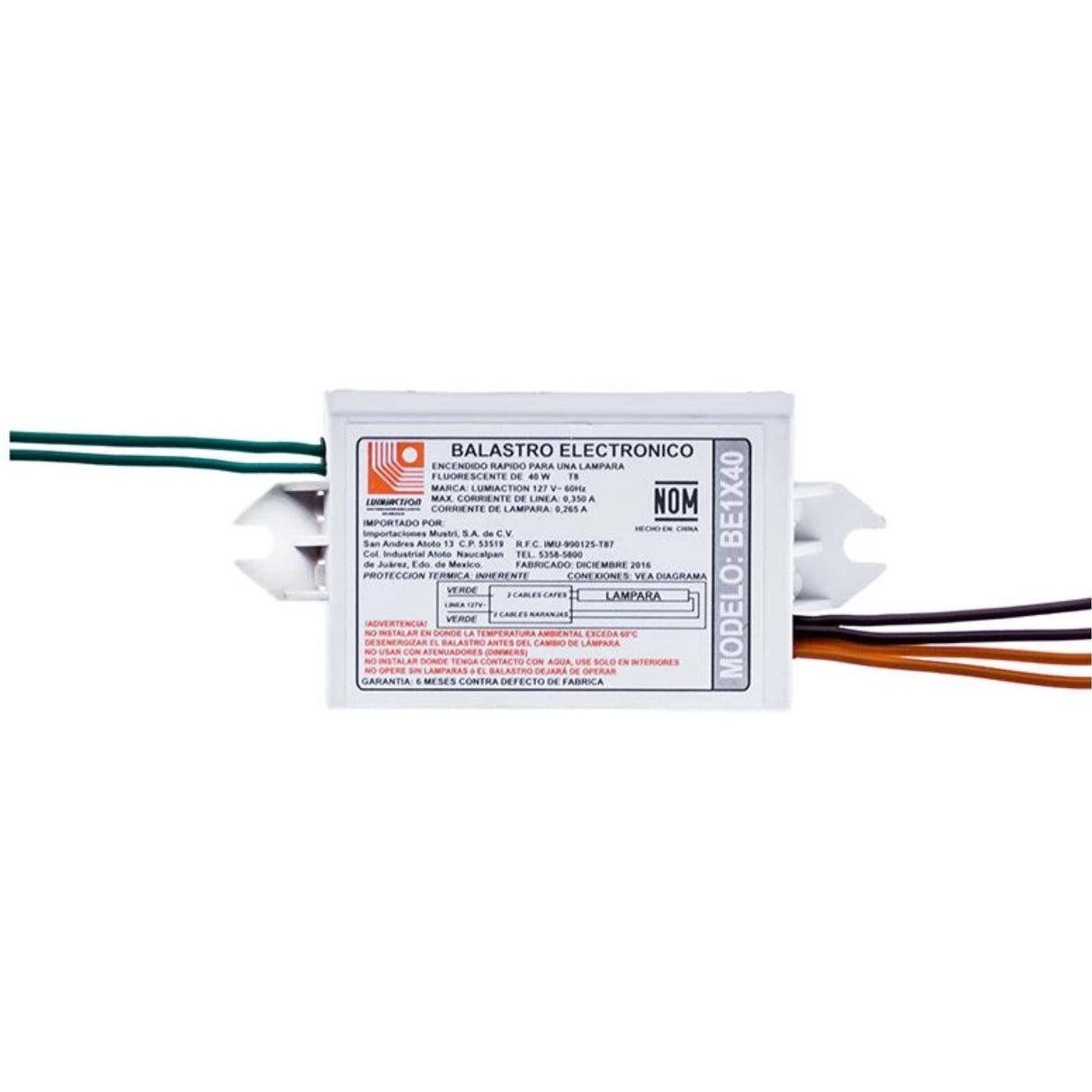 BALASTRO ENCENDIDO RAPIDO 127V PARA 1 LAMP DE 17W HASTA 40W T5/T8/T12 60HZ IP20 (FL40BLB FL30GER)