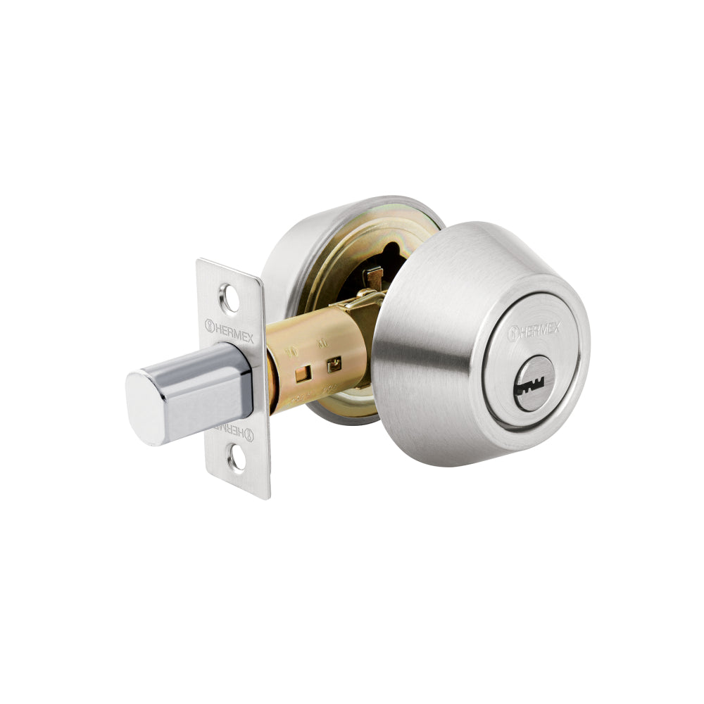 CERROJO CROMO MATE DOBLE CILINDRO MCA TRUPER HERMEX *** SIMILAR 43597 ***