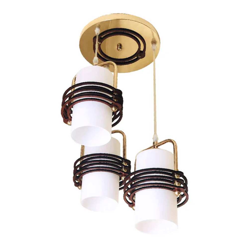 COLGANTE PARA TECHOBASE DE METAL COLOR DORADO/ PANTALLAS DE CRISTAL P/3 FOCOS CLT-807-003 AGABIA 003