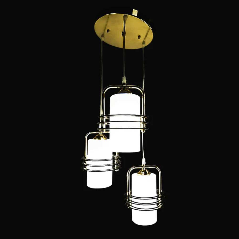 COLGANTE PARA TECHOBASE DE METAL COLOR DORADO/ PANTALLAS DE CRISTAL P/3 FOCOS CLT-807-003 AGABIA 003