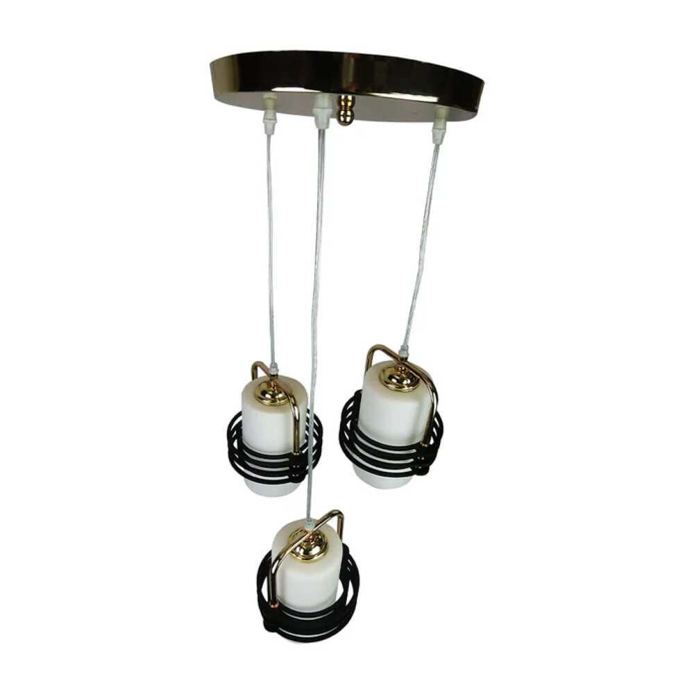 COLGANTE PARA TECHOBASE DE METAL COLOR DORADO/ PANTALLAS DE CRISTAL P/3 FOCOS CLT-807-003 AGABIA 003
