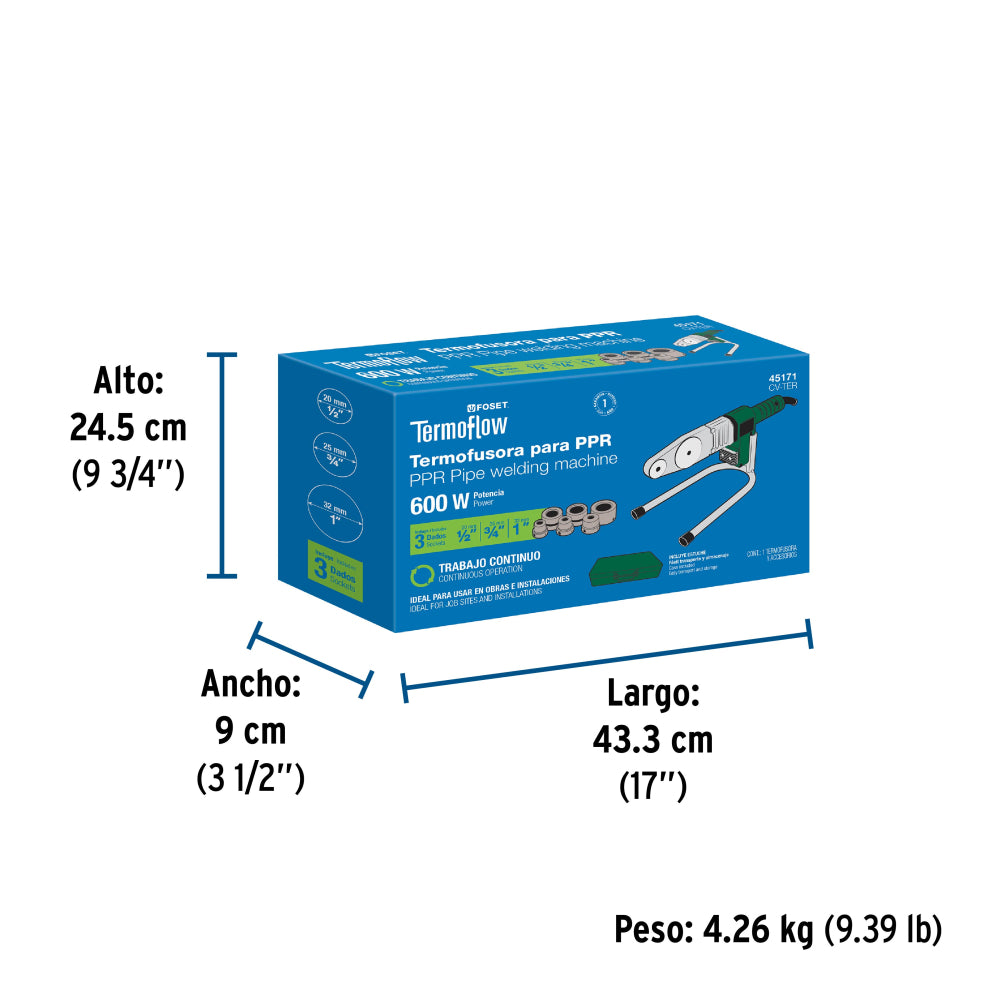 TERMOFUSORA 600W PARA PPR PARA 3 DADOS TRUPER
