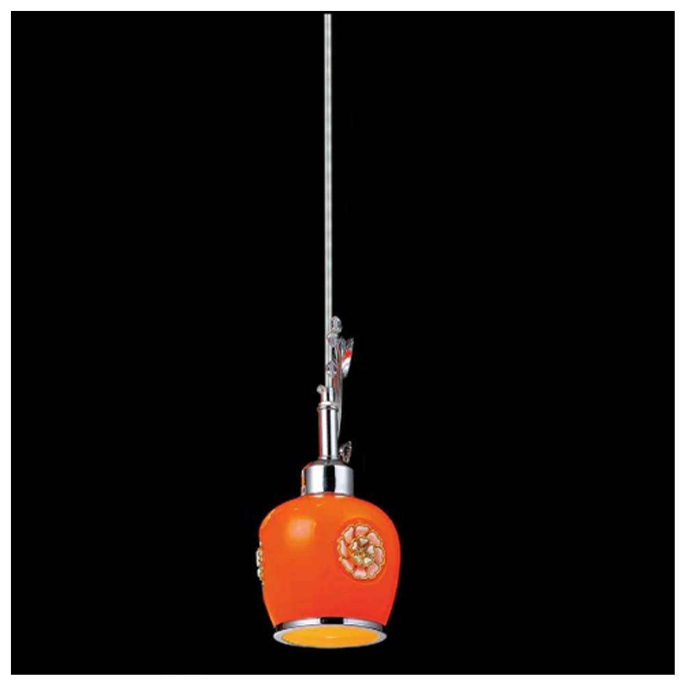 CAMPANA 1L E27PANTALLA NARANJA DECORADABASE CROMADA IIDSA *** HA. LUMI ***