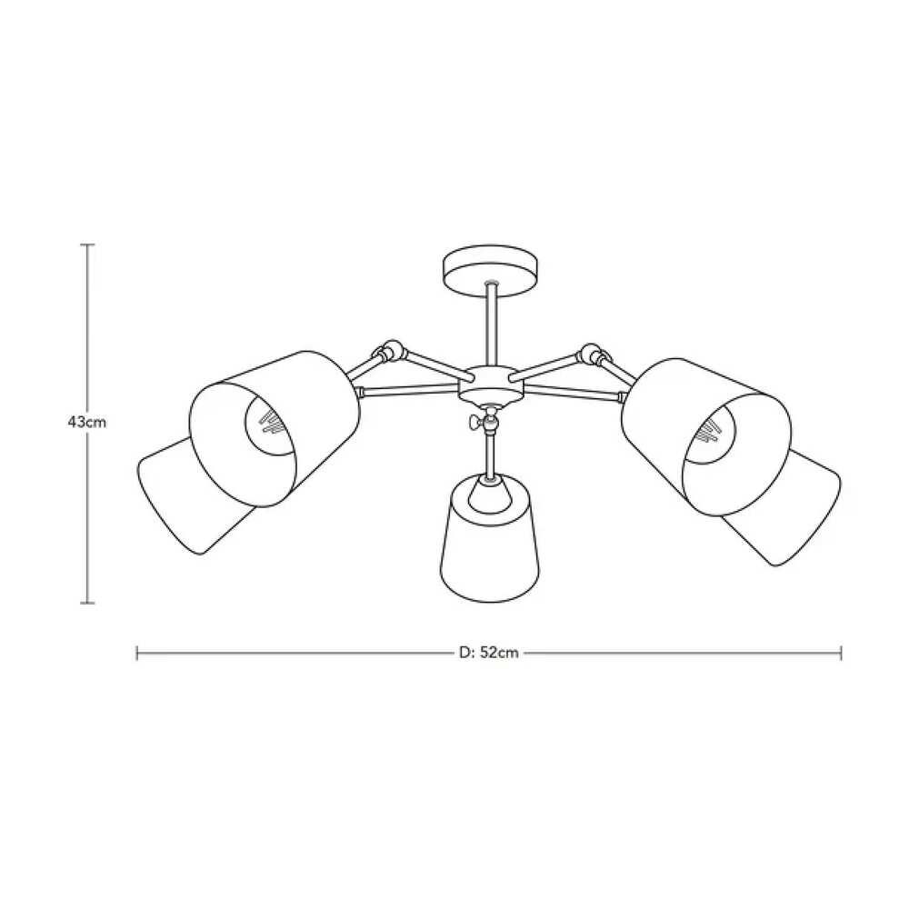 LUMINARIA METALICA NEGRA BRAZOS DIRIGIBLES AJUSTABLES P/5 FOCOS E27