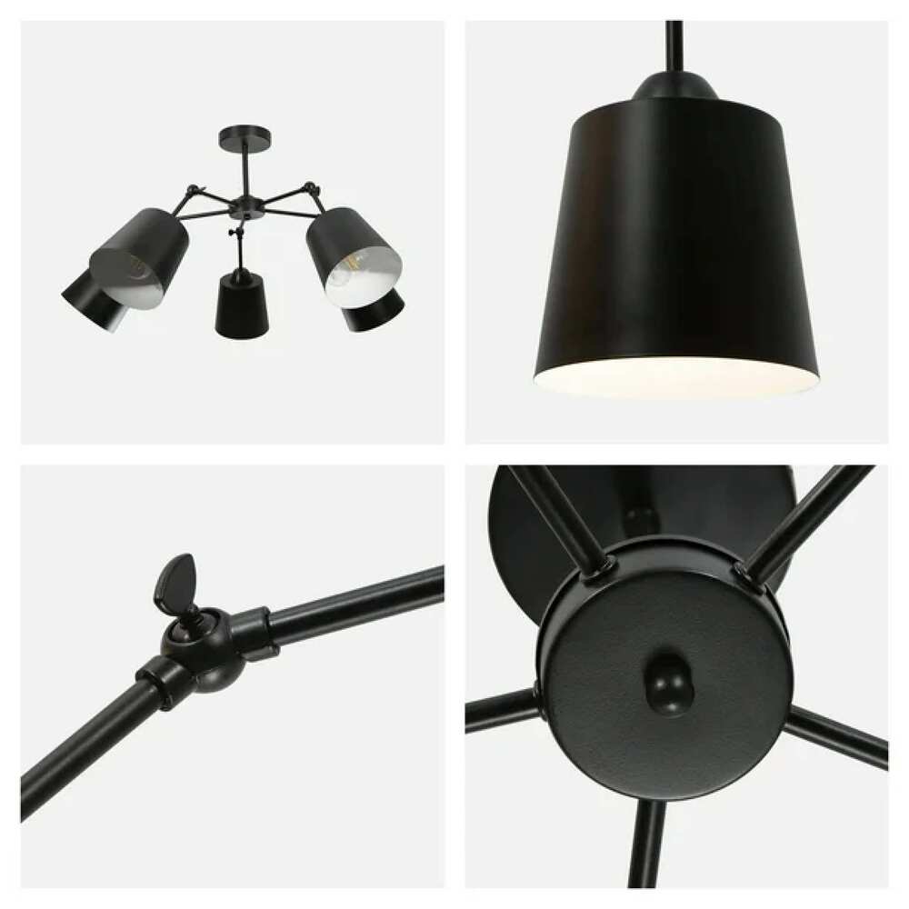 LUMINARIA METALICA NEGRA BRAZOS DIRIGIBLES AJUSTABLES P/5 FOCOS E27