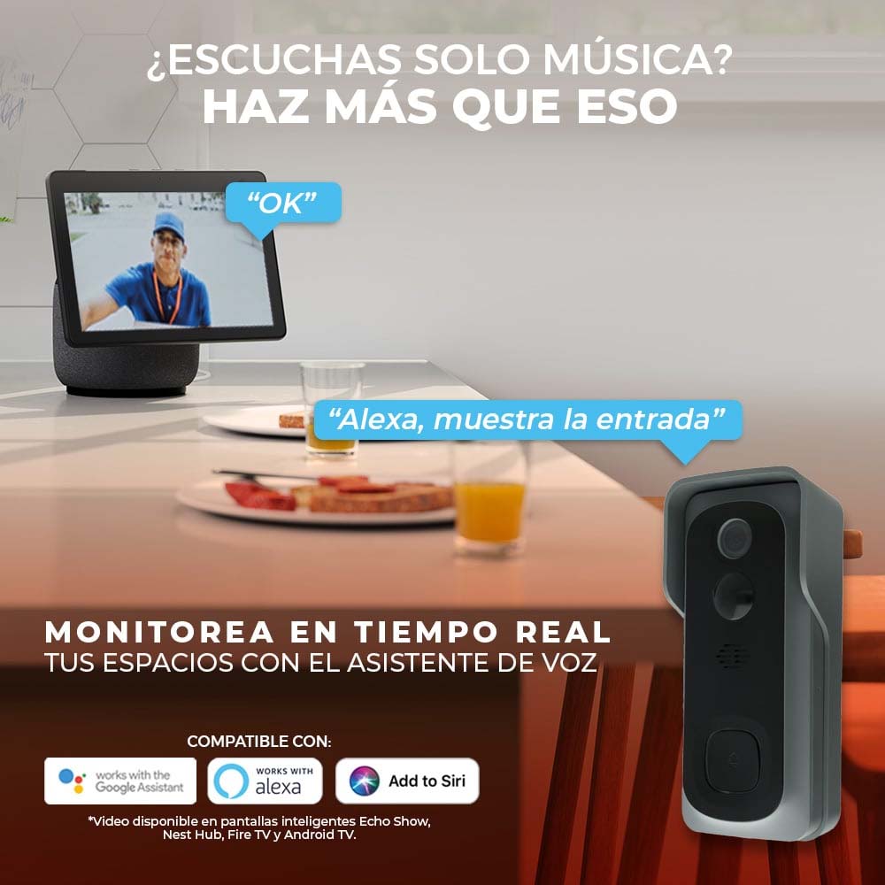 TIMBRE INTELIGENTE TECNOLITE RECEPTION CON VIDEO ALTAVOZ MICRÓFONO BATERÍAS RECARGABLES COMPATIBLE CON APP MÓVIL Y ASISTENTES DE VOZ*** HAE ***