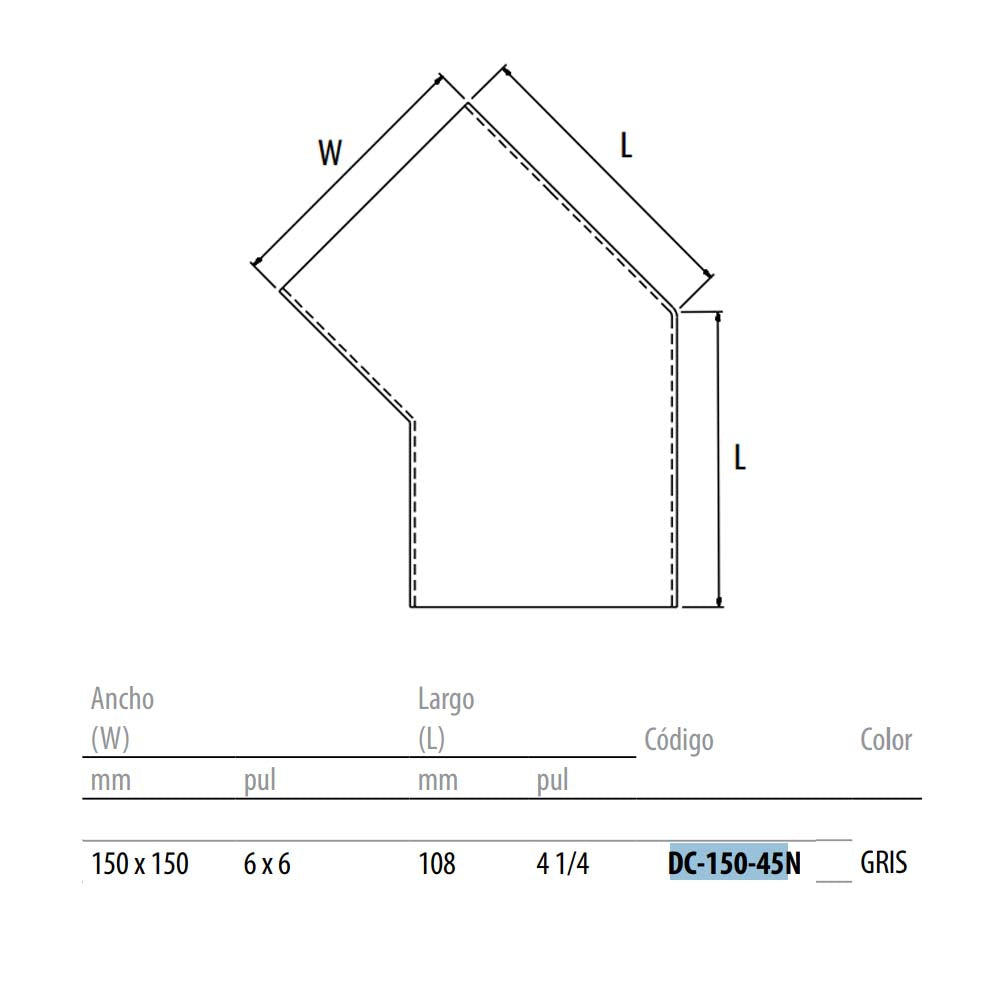 CODO 45 P/DUCTO 15X15CMS. GRIS MACSE