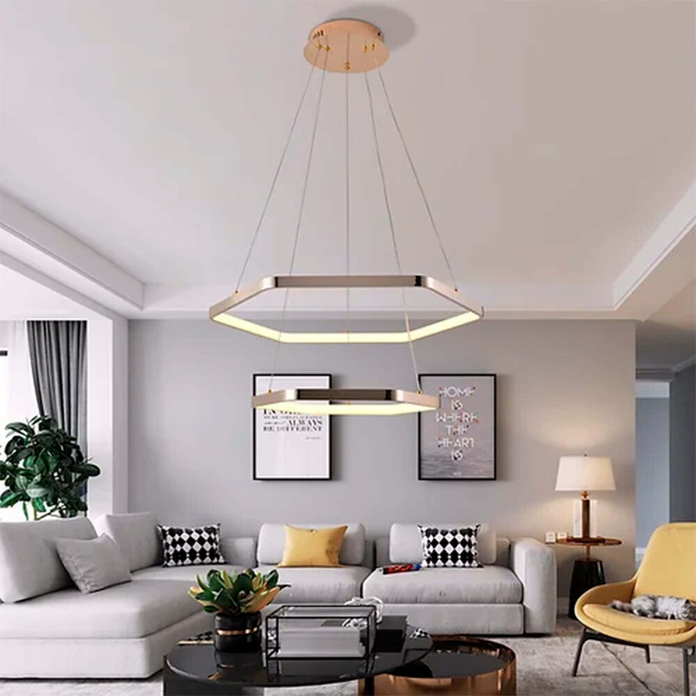 CANDIL LAMPARA COLGANTE LED DECO 80W CONTROL REMOTO C/DIMMER INT Y TEMP COLOR + 3 CAMBIOS LUZ ALTURA REGULABLE ORO