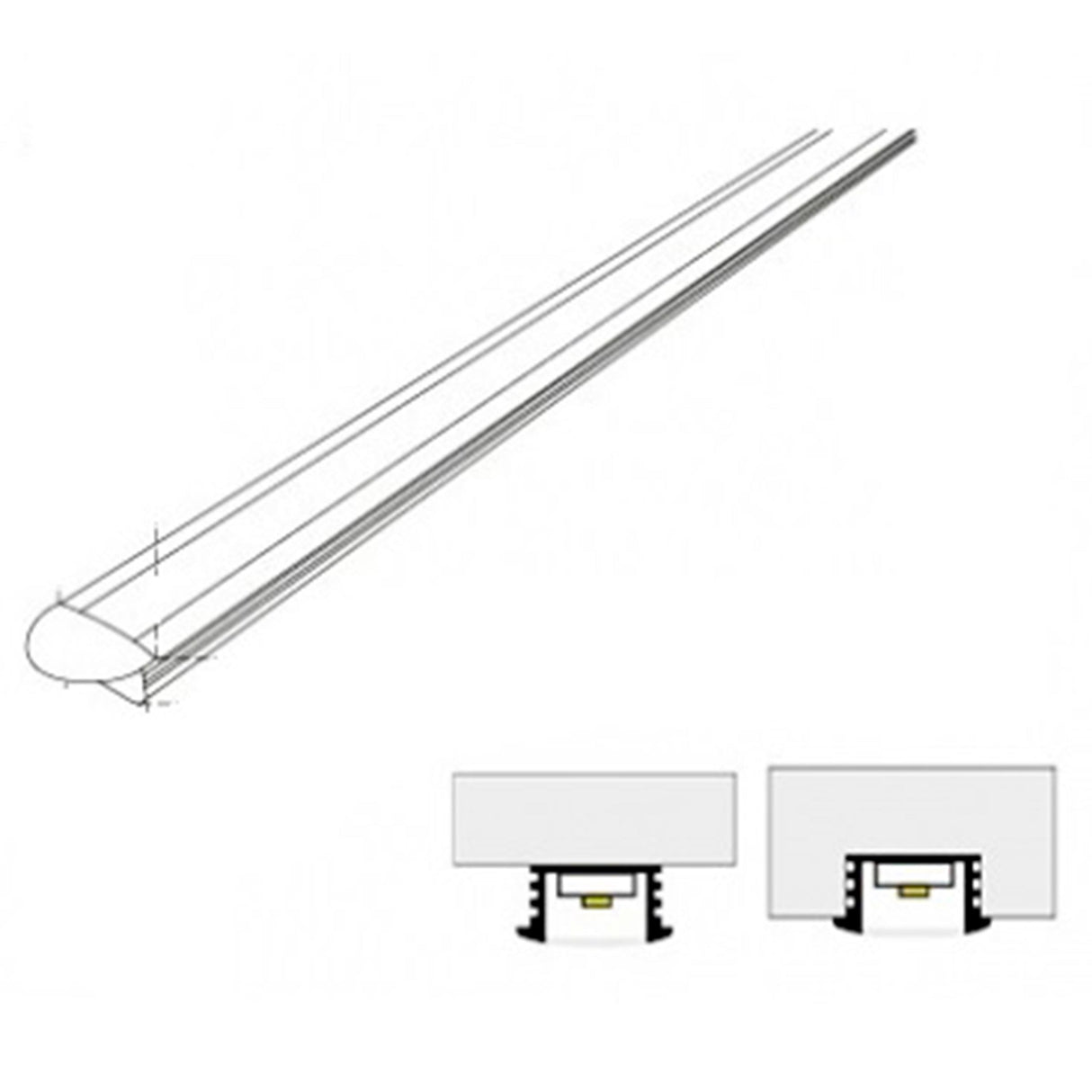 KIT PERFIL P/TIRA EXTRAPLANA LED C/CEJA (PERFIL RECT ALUMINIO 2M + MICA DIFUSA 2M + 2 TAPAS LAT +  2 GRAPAS DE EMP/SOB IP20) ILUMILEDS