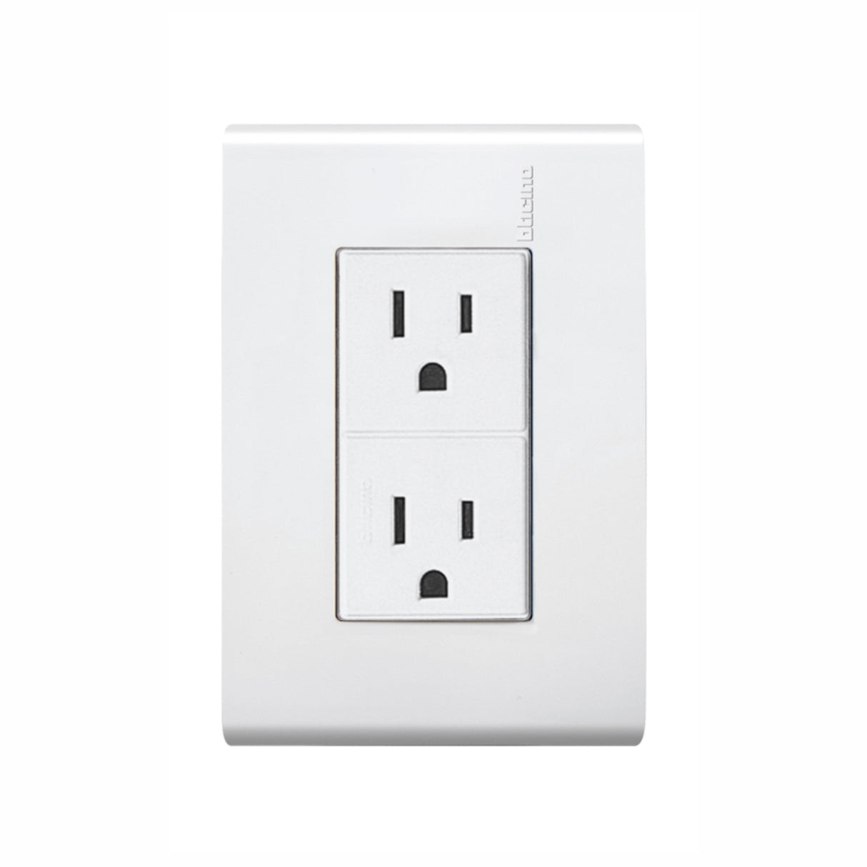 TOMACORRIENTE DUPLEX POLARIZADA Y ATERRIZADA 2P+T 15A/127V. CON PLACA BLANCO